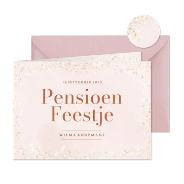 Uitnodiging roze waterverf pensioenfeest met confetti
